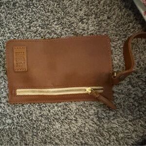 Brown Leather Wristlet with Gold Zipper